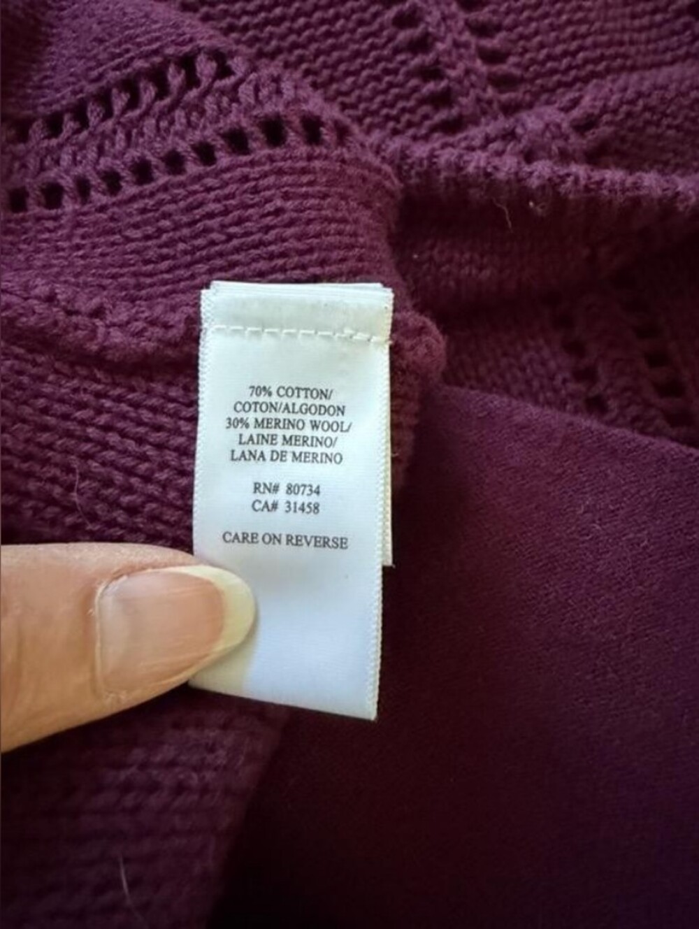 BCBGMAXAZRIA Pointelle Cowl Neck Merino Wool Blend Sweater Burgundy Size Large - Picture 5 of 6